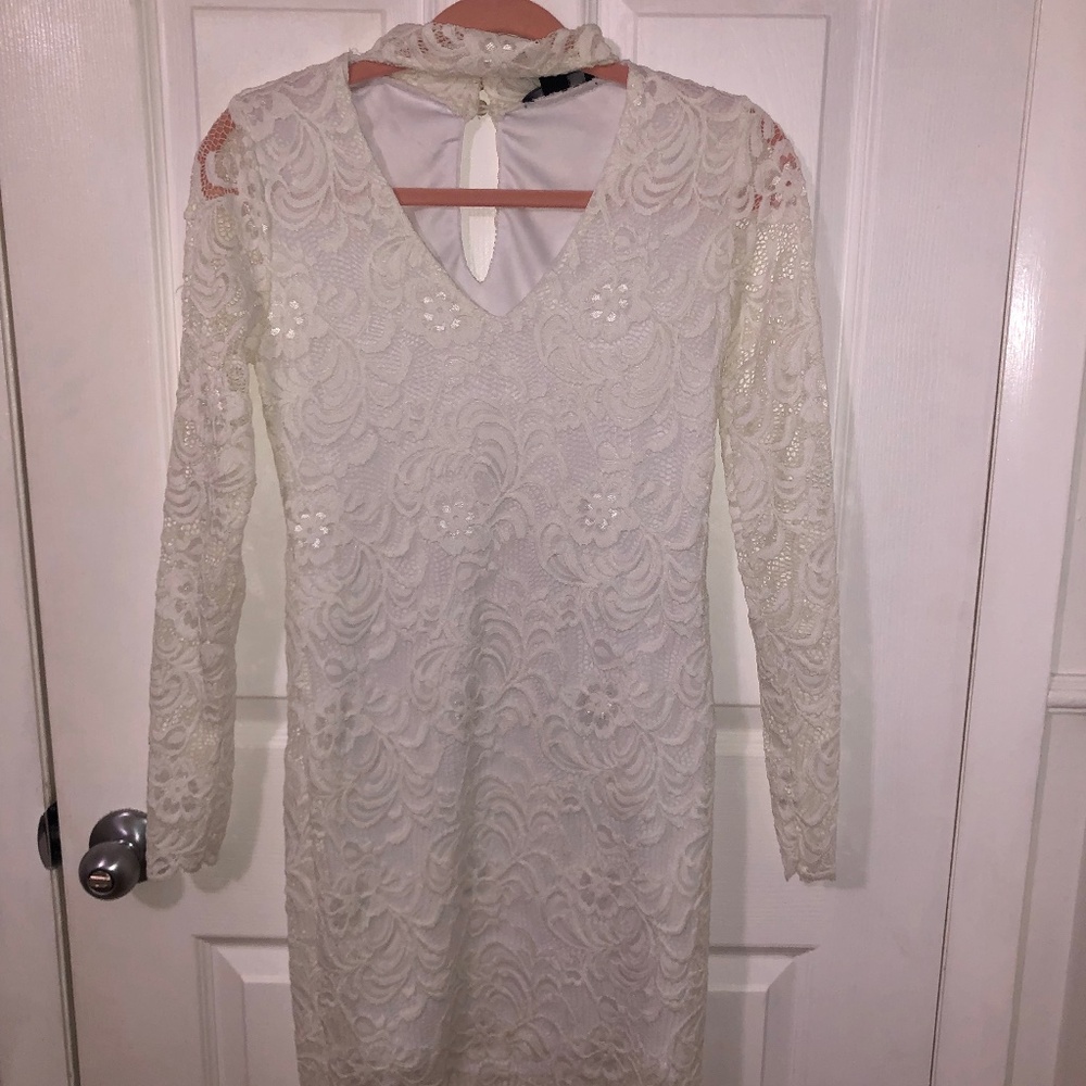 White lace body con/mini dress